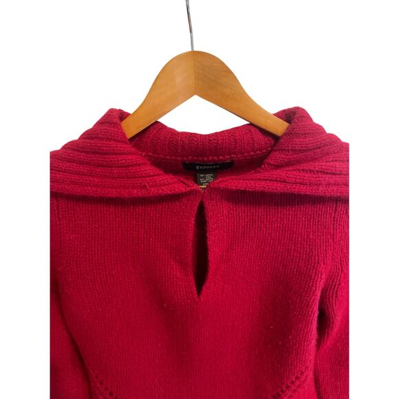 Y2K Vintage EXPRESS Red Sweater ANGORA FUZZY COZY Size M Medium - Picture 3 of 4